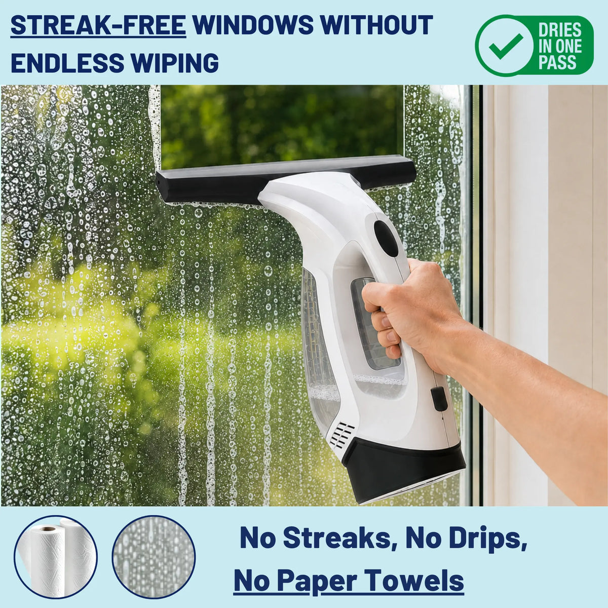 Cordless Window Vacuum — Streak-Free in One Pass SteamWell
